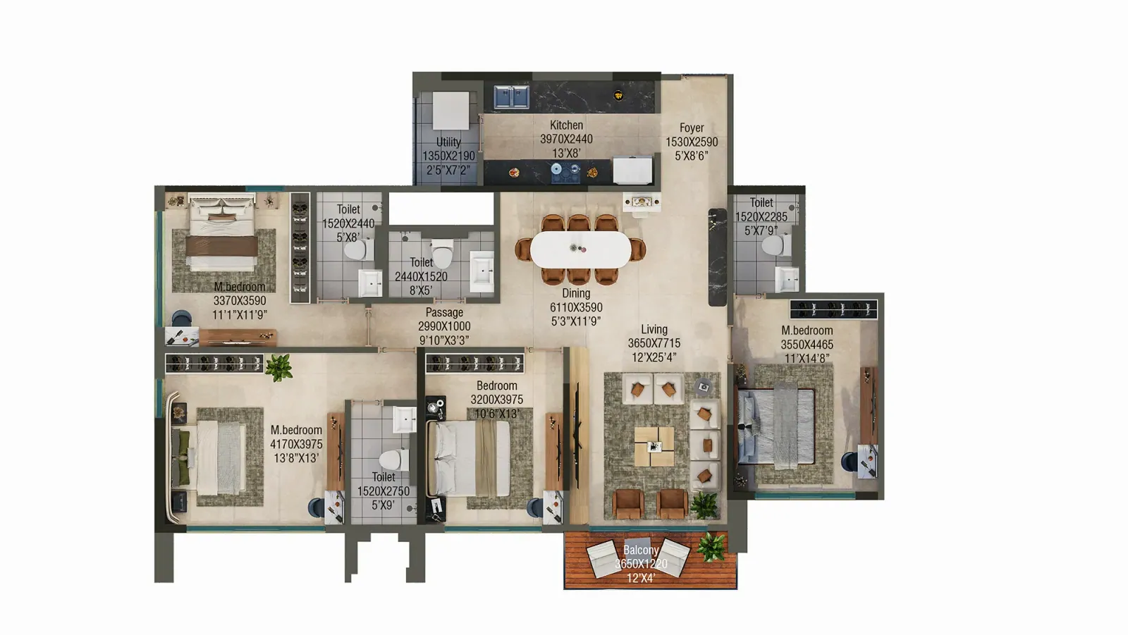 Furnished apartment floor plan