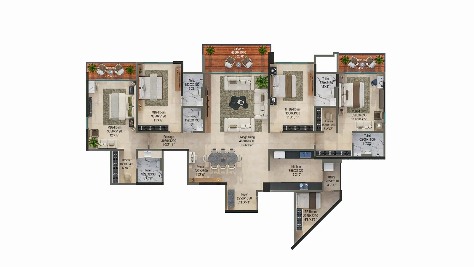 Furnished apartment floor plan