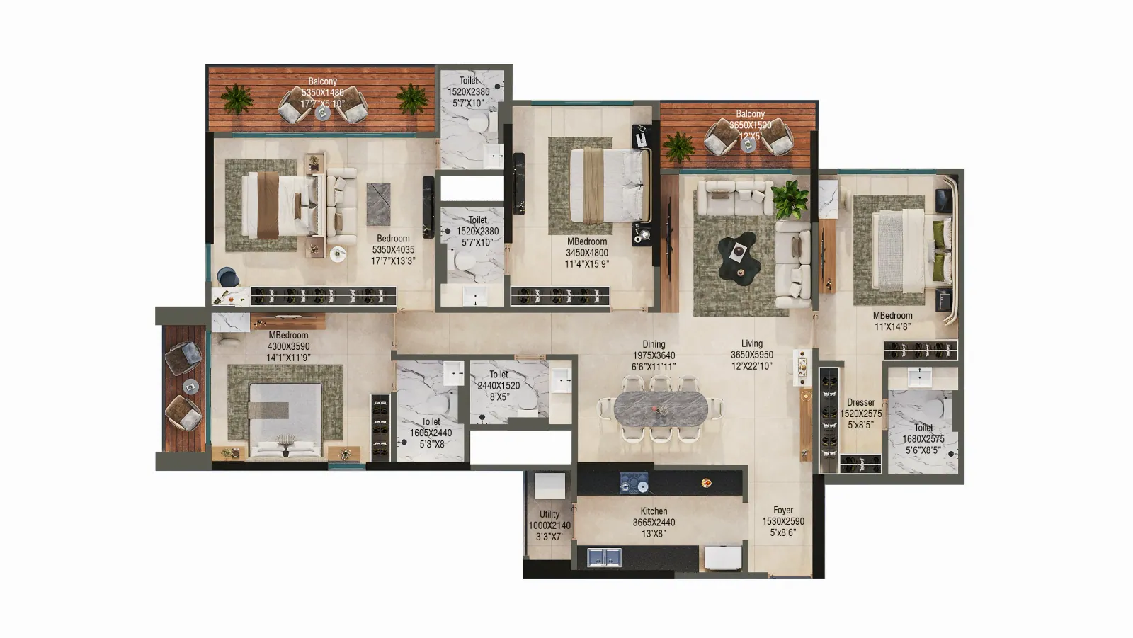 Furnished apartment floor plan