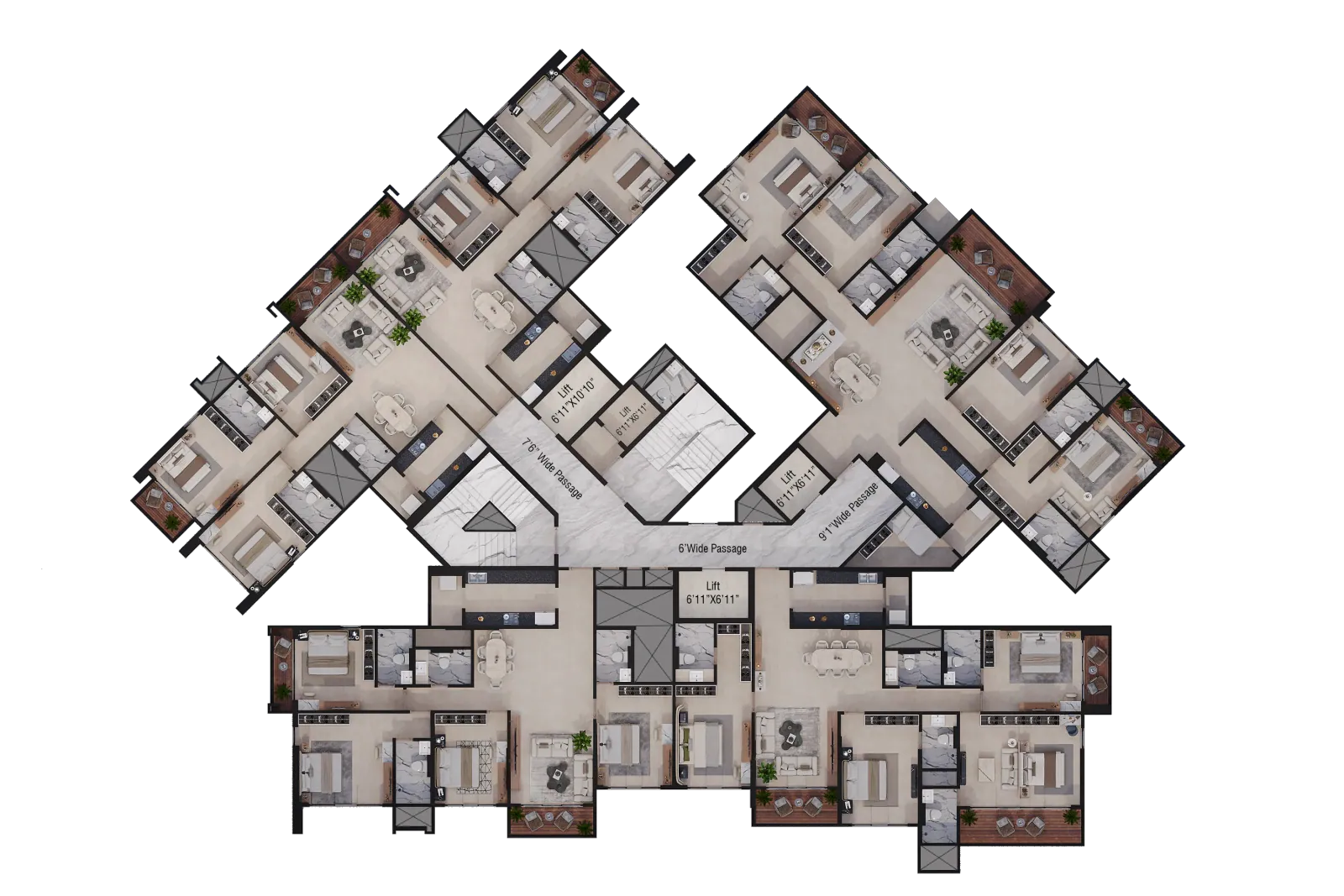Typical floor plan of twin residential towers
