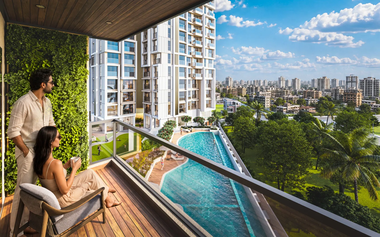 Balcony over the pool, Ghatkopar residential towers